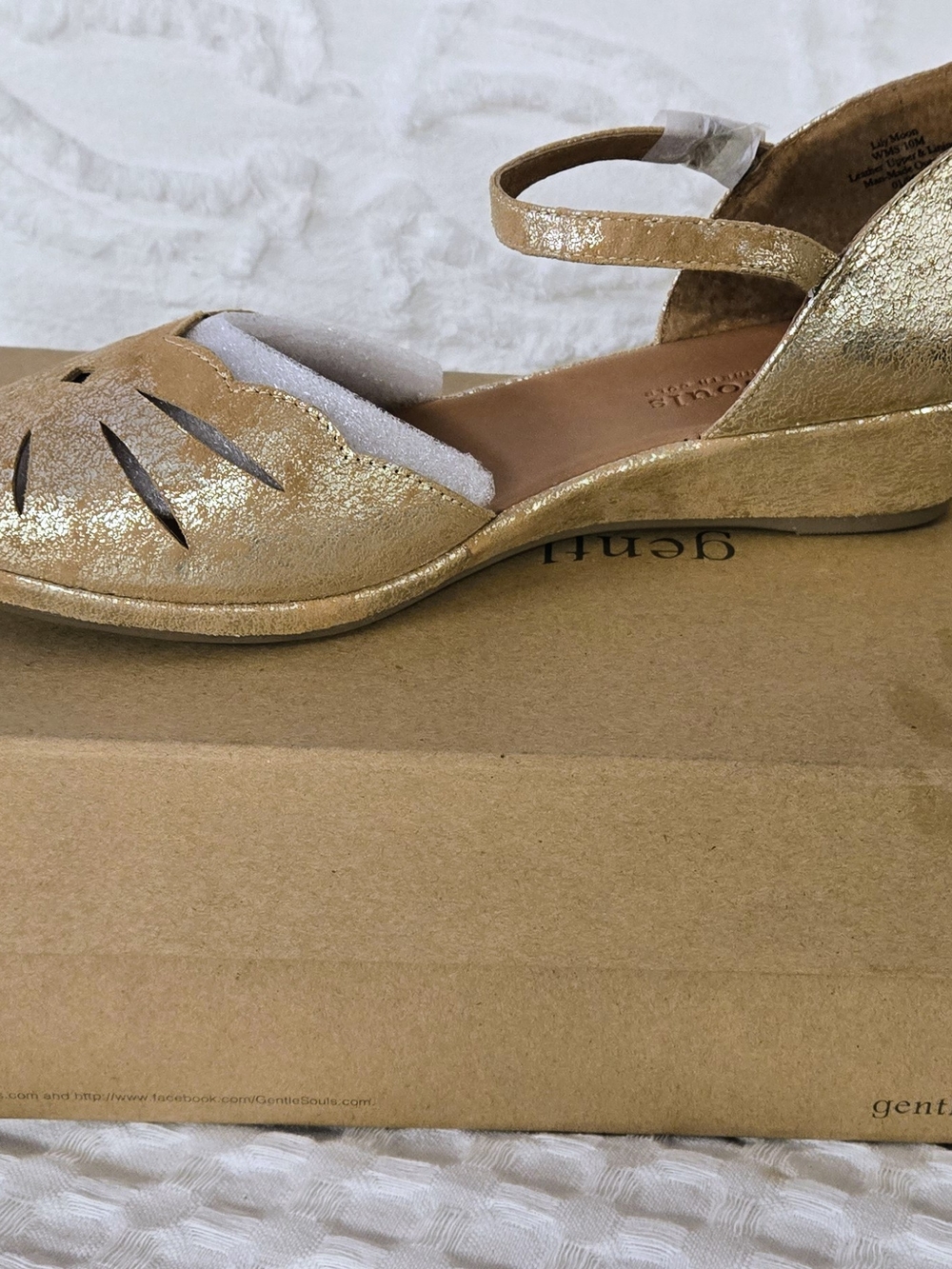 gentle souls Gold Metallic Low Wedge Sandal with Ankle Strap